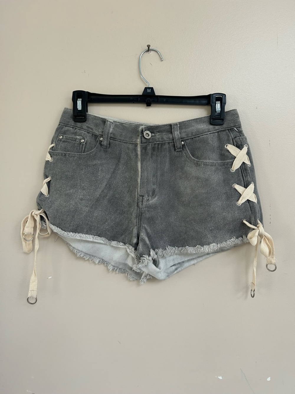 POL Gray Denim Lace-Up Side Detail Women's Shorts
